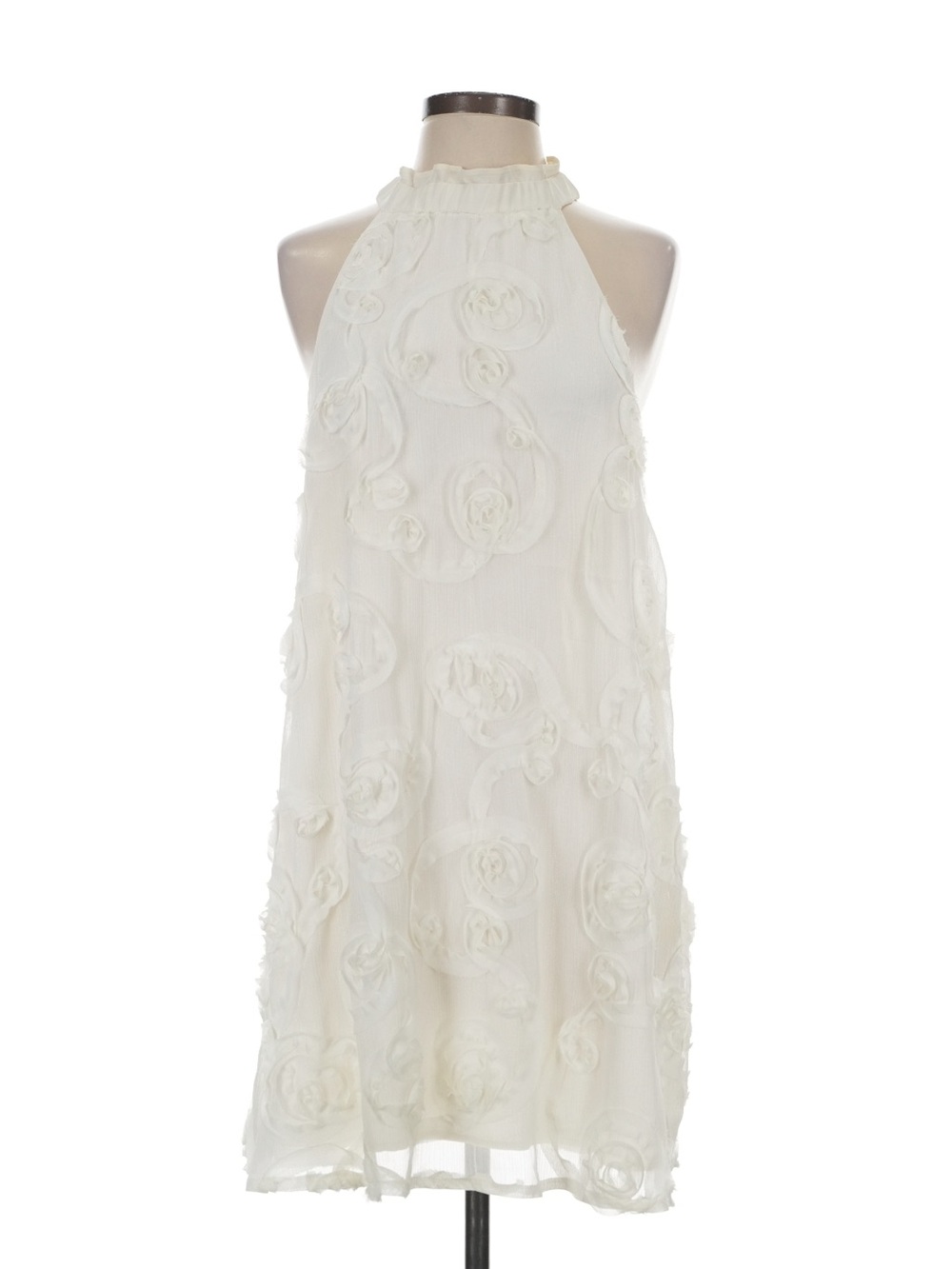 White Floral Appliqué Halter Dress